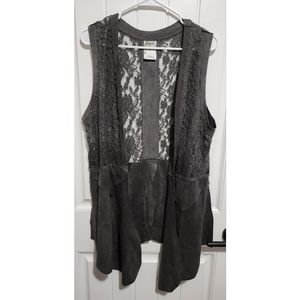 Vocal western vest brushed suede and lace charcoal gray womens large NEW